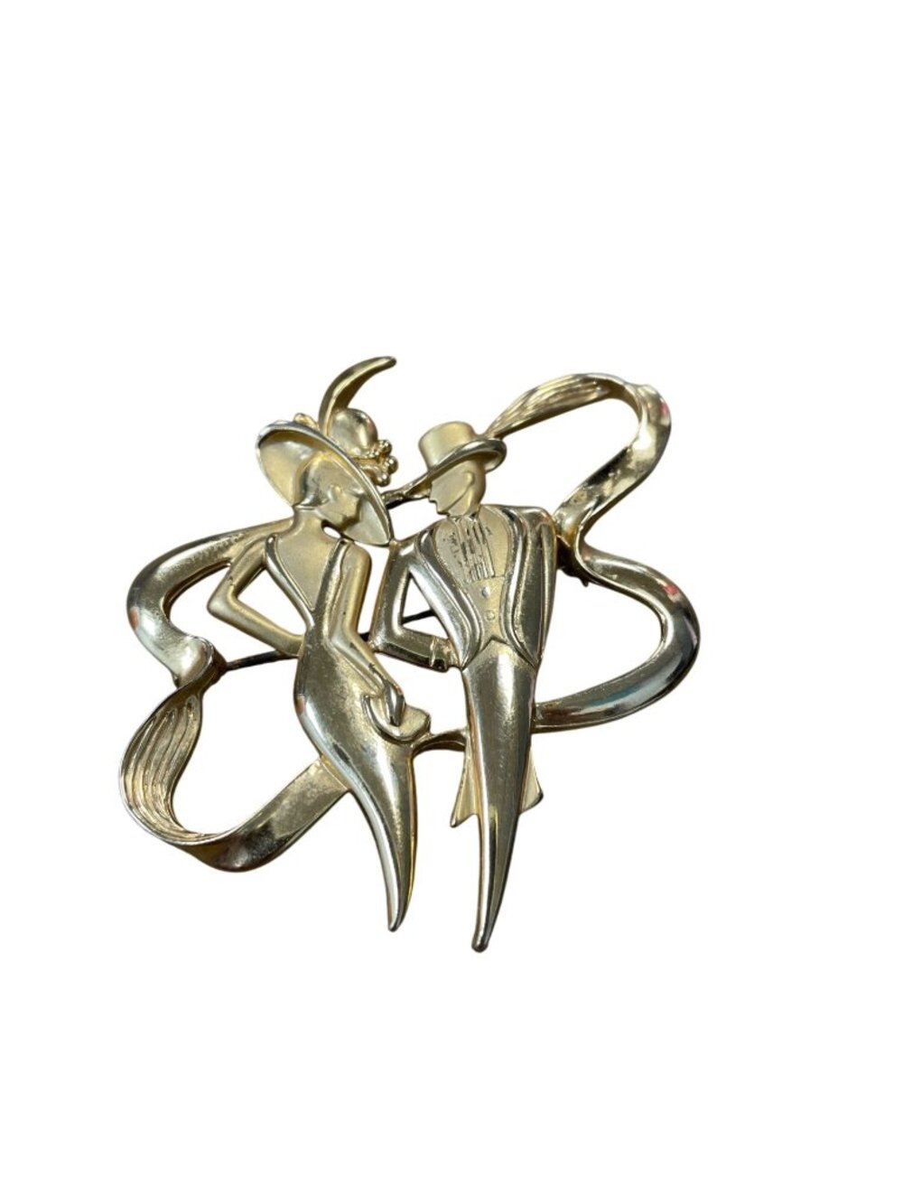 JJ Jonette VTG gold tone dancing couple figural art deco brooch pin SKU 10-735